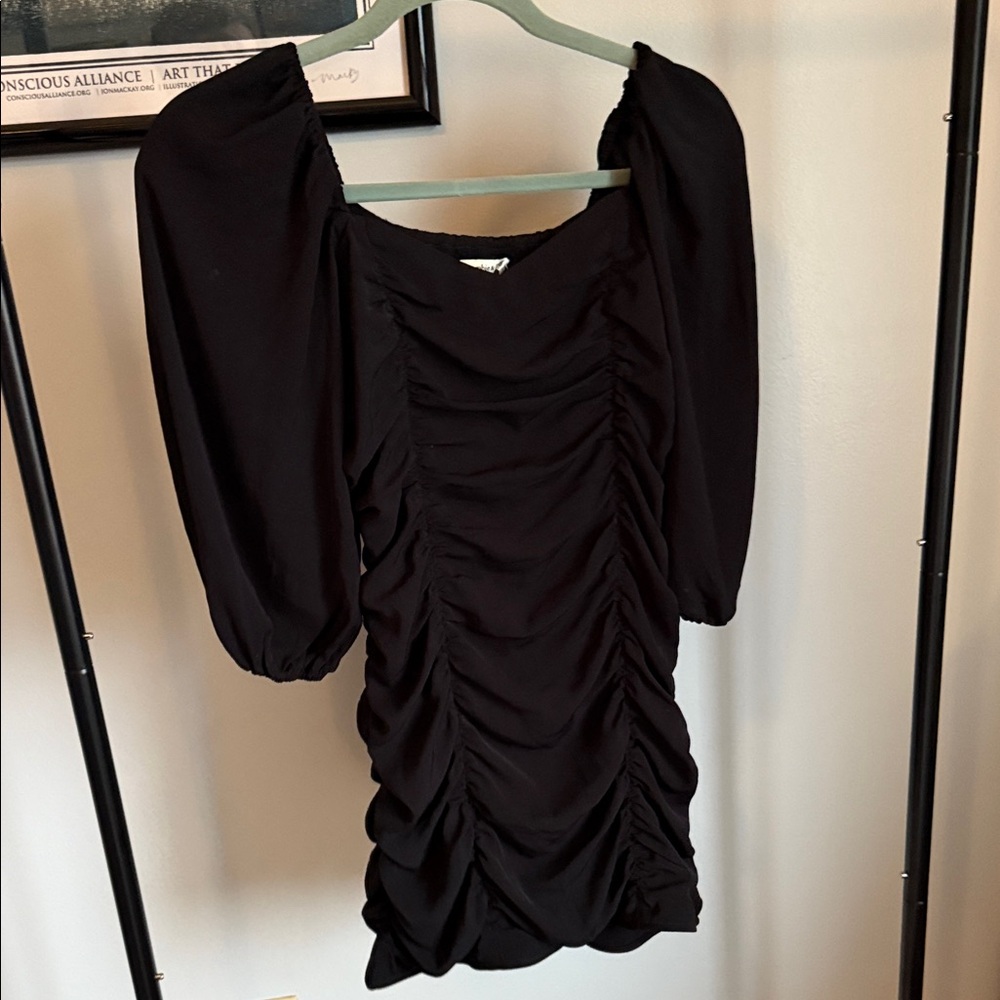 Abercrombie & Fitch Black Ruched Puff-Sleeve Women's Dress